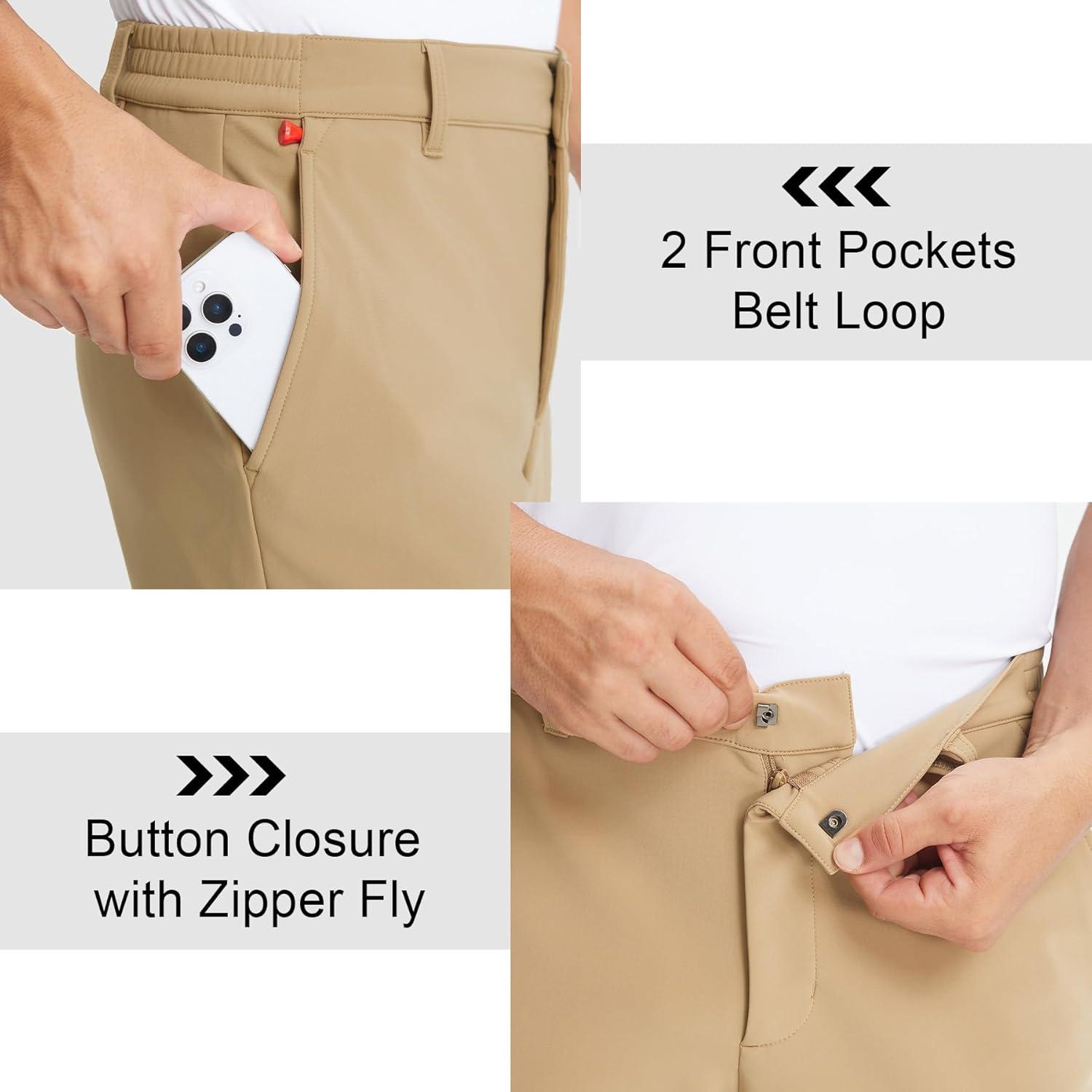 imageM MAELREG Golf Pants Men Fleece Lined 303234 HeatTech Dress Pants for Men WaterResistant Stretch Warm Winter TrousersKhaki