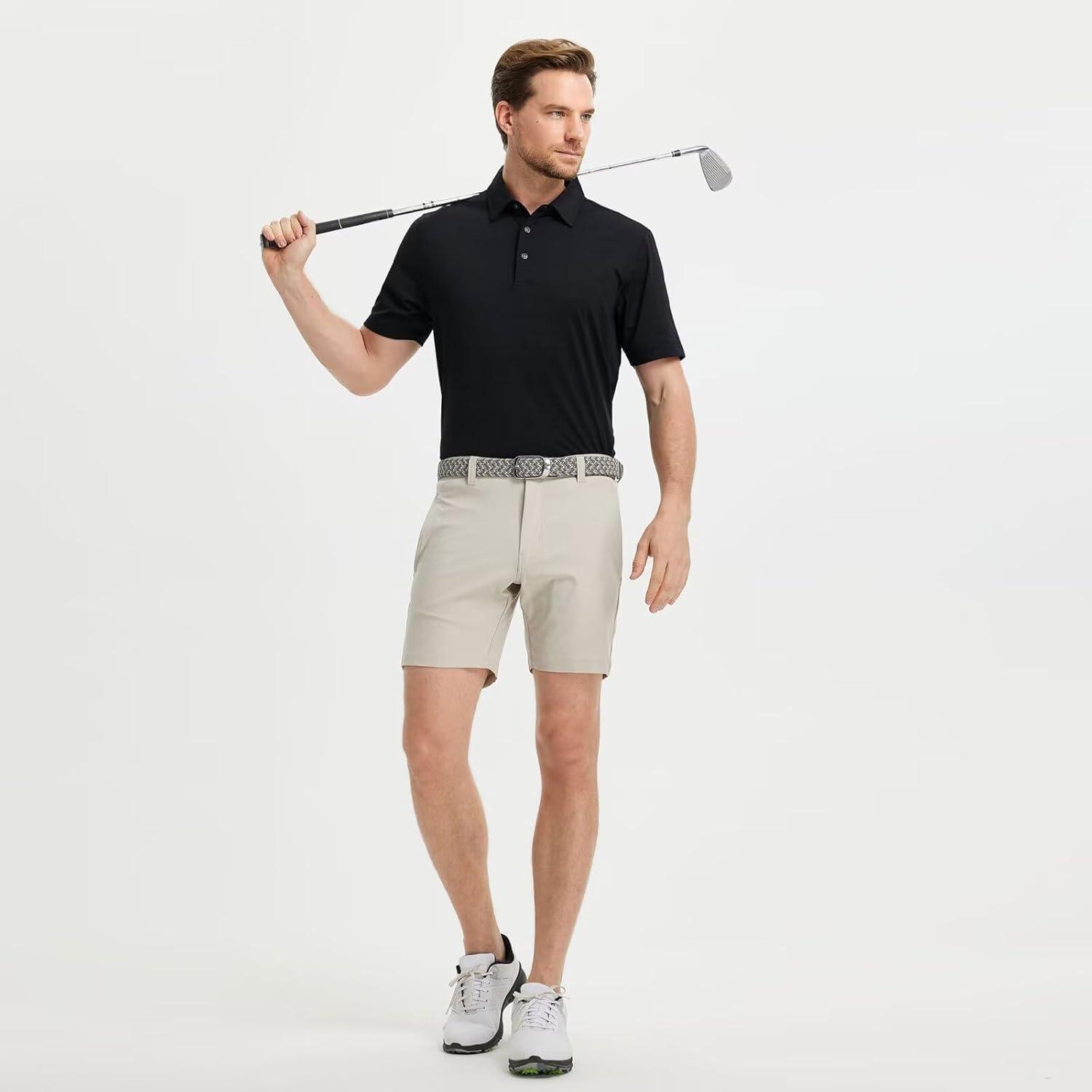 imageM MAELREG Golf Shirts for Men Moisture Wicking Striped Polo Performance Dry Fit Business Sports Mens Polo Shirts Short SleeveBlack Stripe