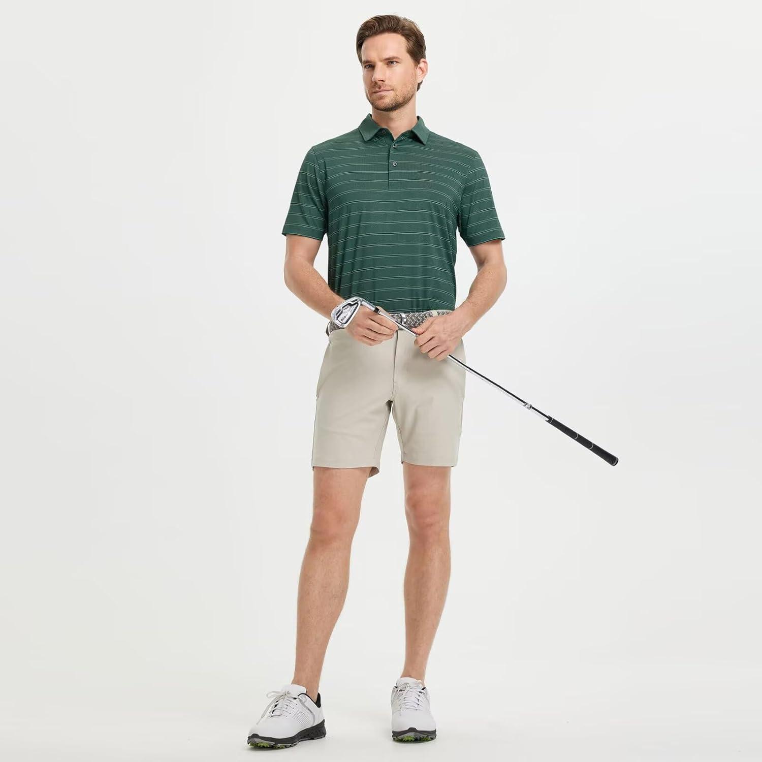 imageM MAELREG Golf Shirts for Men Moisture Wicking Striped Polo Performance Dry Fit Business Sports Mens Polo Shirts Short SleeveGreen Stripe