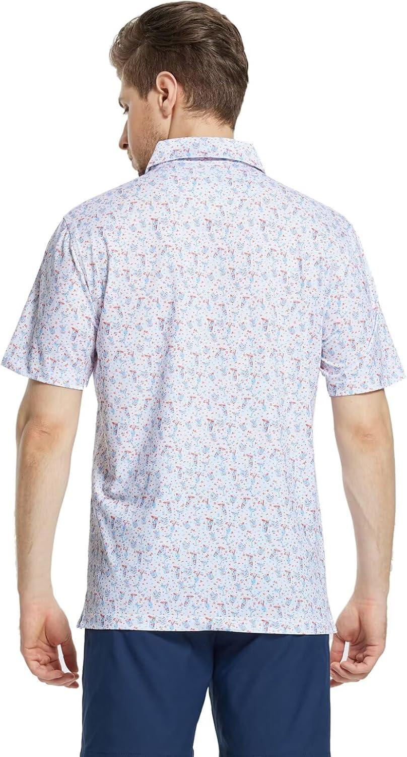 imageM MAELREG Mens Golf Shirt Short Sleeve Dry Fit Print Moisture Wicking Performance Patterns Collared Polo ShirtBeverage Glass