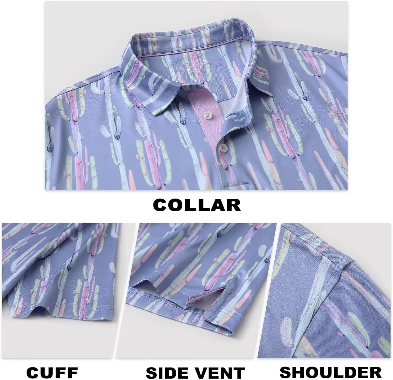imageM MAELREG Mens Golf Shirt Short Sleeve Dry Fit Print Moisture Wicking Performance Patterns Collared Polo ShirtBlue Denim Cactus
