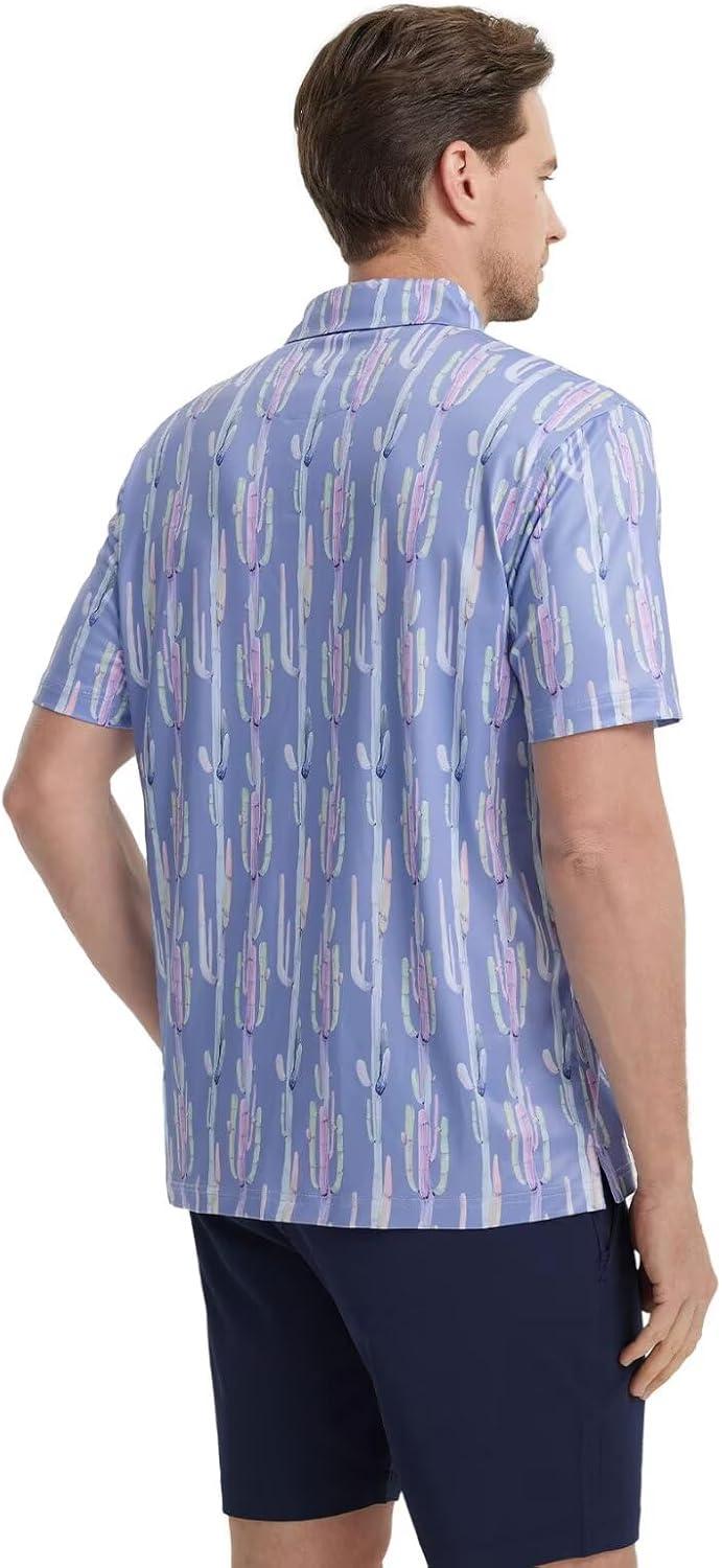 imageM MAELREG Mens Golf Shirt Short Sleeve Dry Fit Print Moisture Wicking Performance Patterns Collared Polo ShirtBlue Denim Cactus