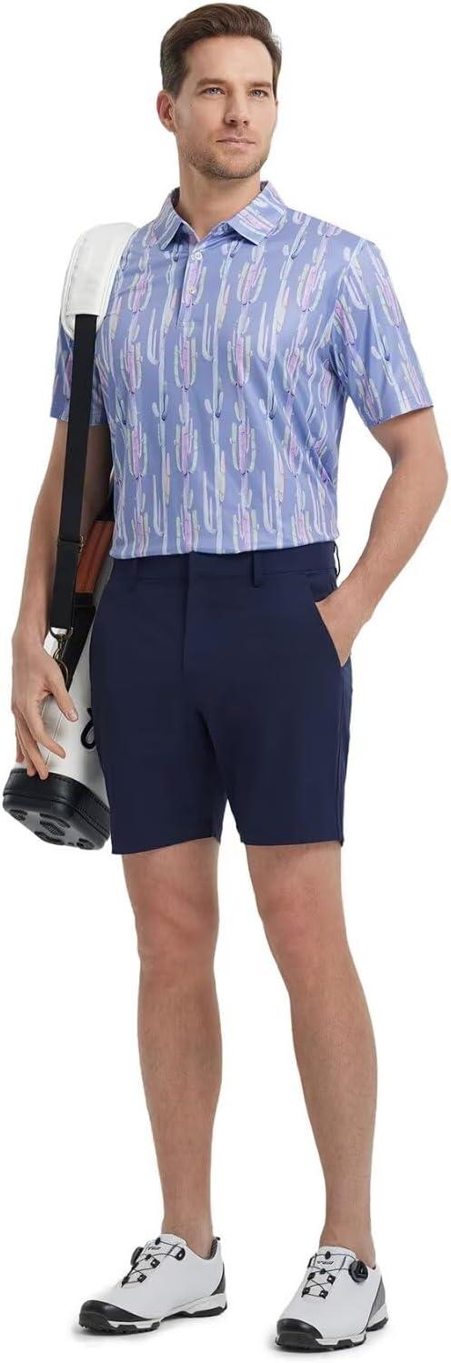 imageM MAELREG Mens Golf Shirt Short Sleeve Dry Fit Print Moisture Wicking Performance Patterns Collared Polo ShirtBlue Denim Cactus