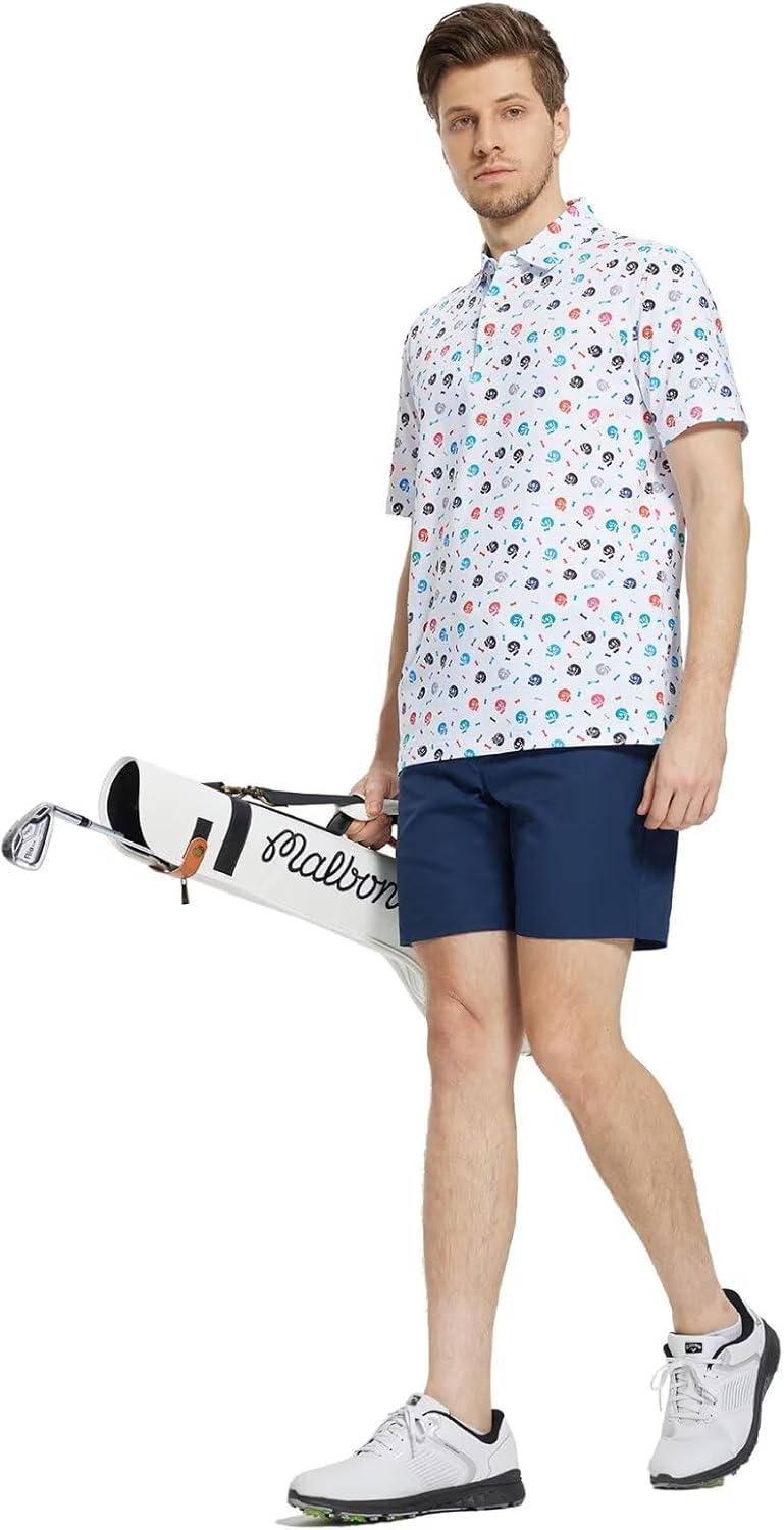 imageM MAELREG Mens Golf Shirt Short Sleeve Dry Fit Print Moisture Wicking Performance Patterns Collared Polo ShirtWhite Skull