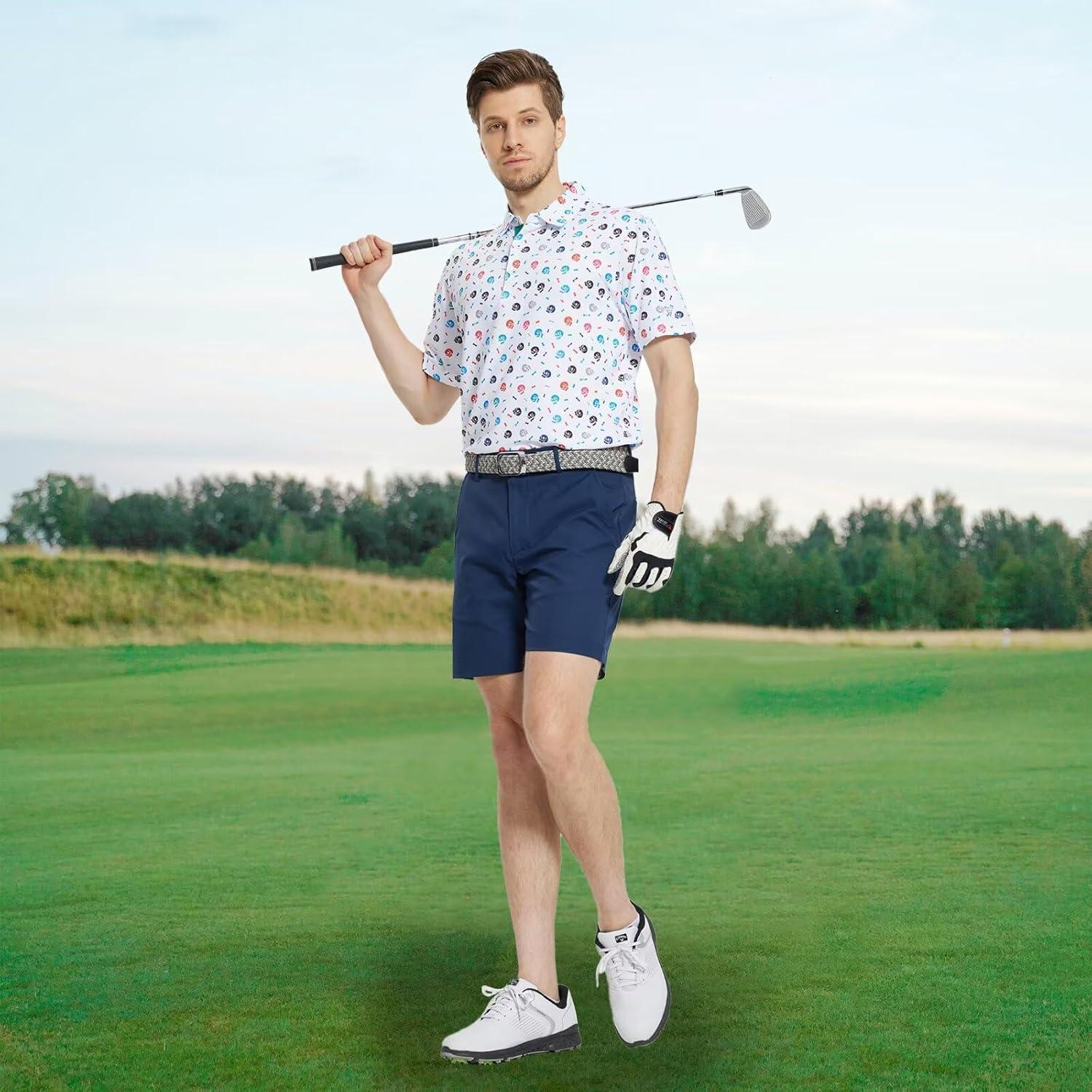imageM MAELREG Mens Golf Shirt Short Sleeve Dry Fit Print Moisture Wicking Performance Patterns Collared Polo ShirtWhite Skull