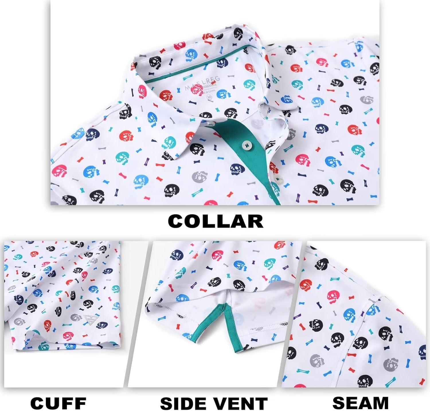 imageM MAELREG Mens Golf Shirt Short Sleeve Dry Fit Print Moisture Wicking Performance Patterns Collared Polo ShirtWhite Skull