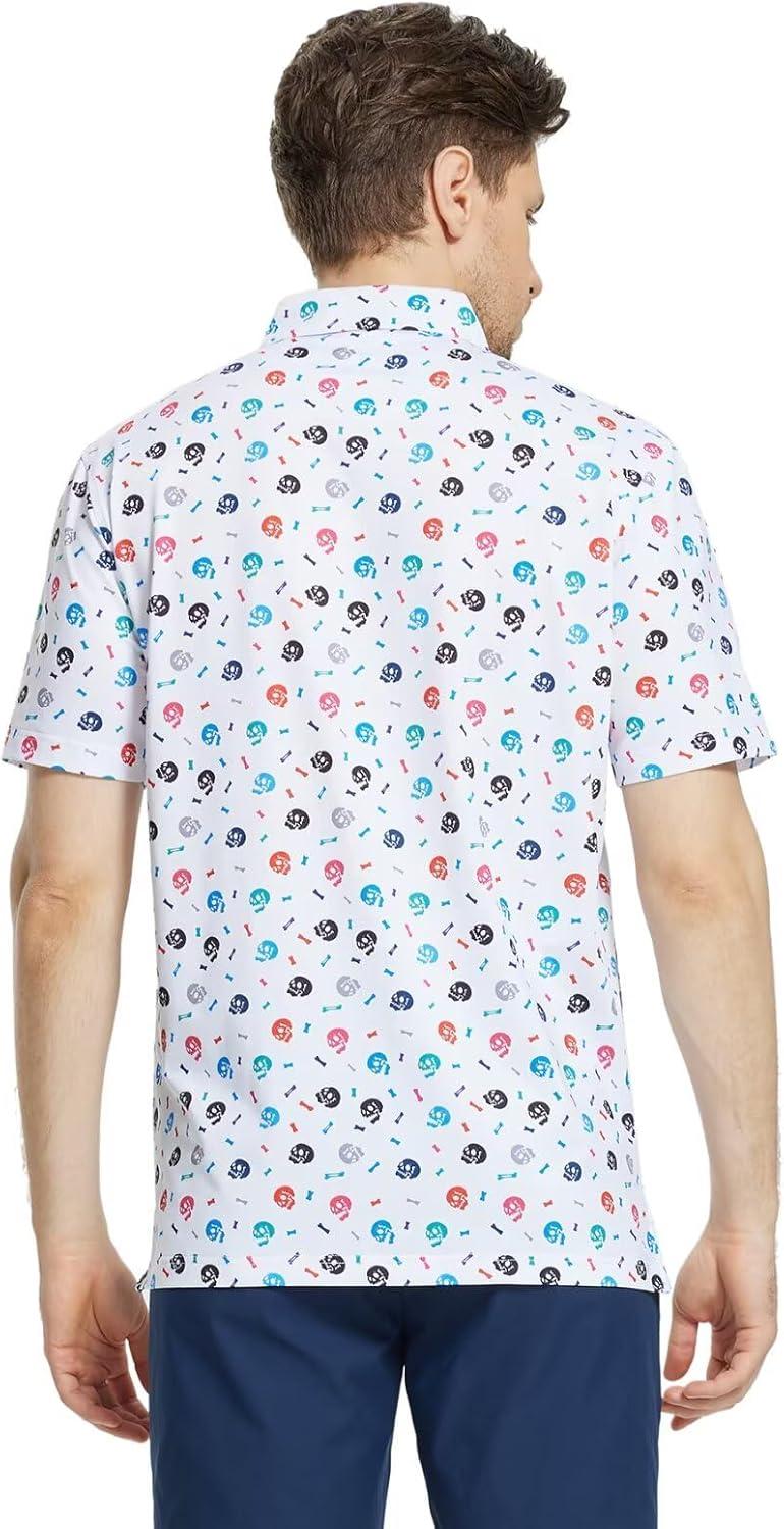 imageM MAELREG Mens Golf Shirt Short Sleeve Dry Fit Print Moisture Wicking Performance Patterns Collared Polo ShirtWhite Skull