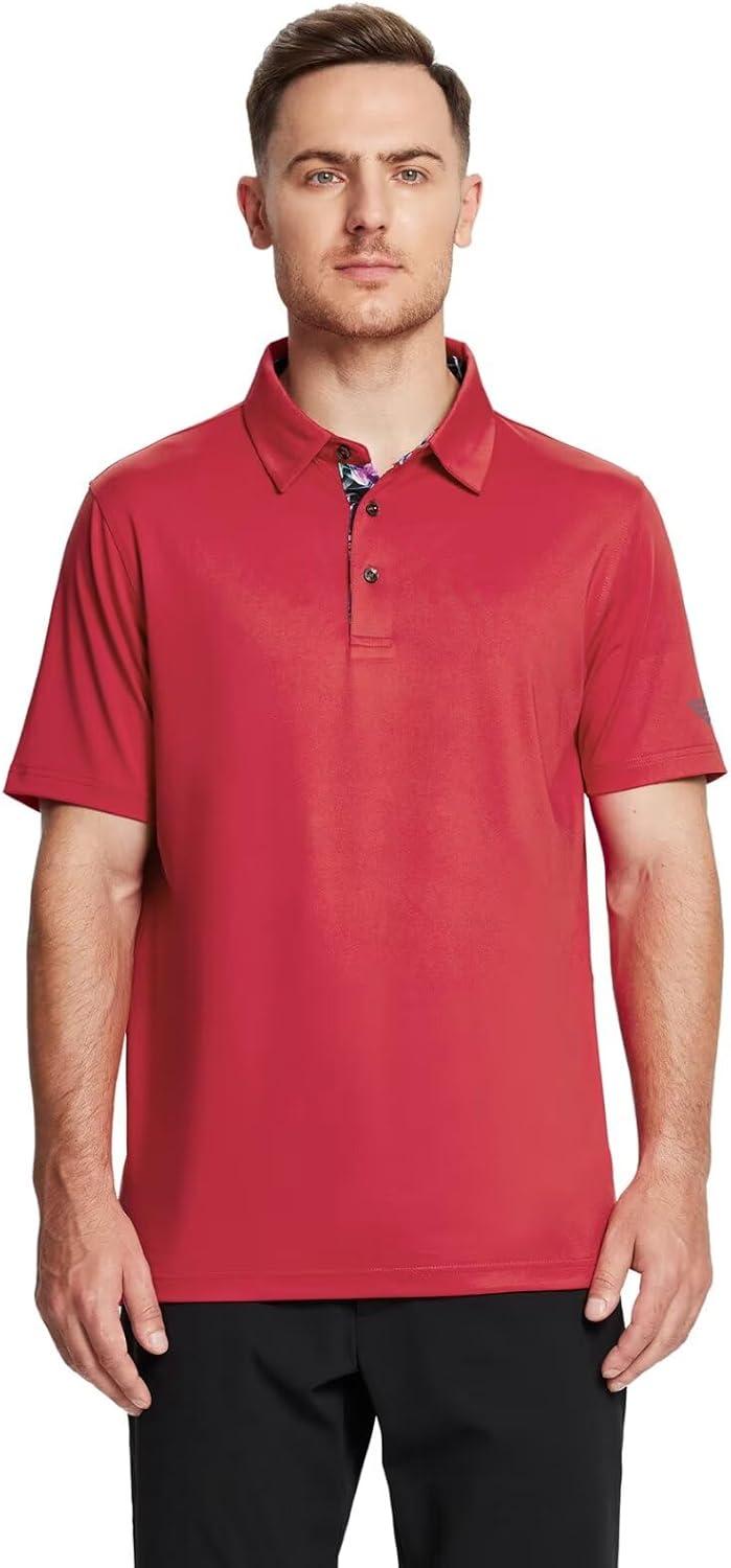 imageMens Polo Shirts Short and Long Sleeve Casual Solid Stylish Dry Fit Performance Designed Collared Golf Polo Shirts for MenRed