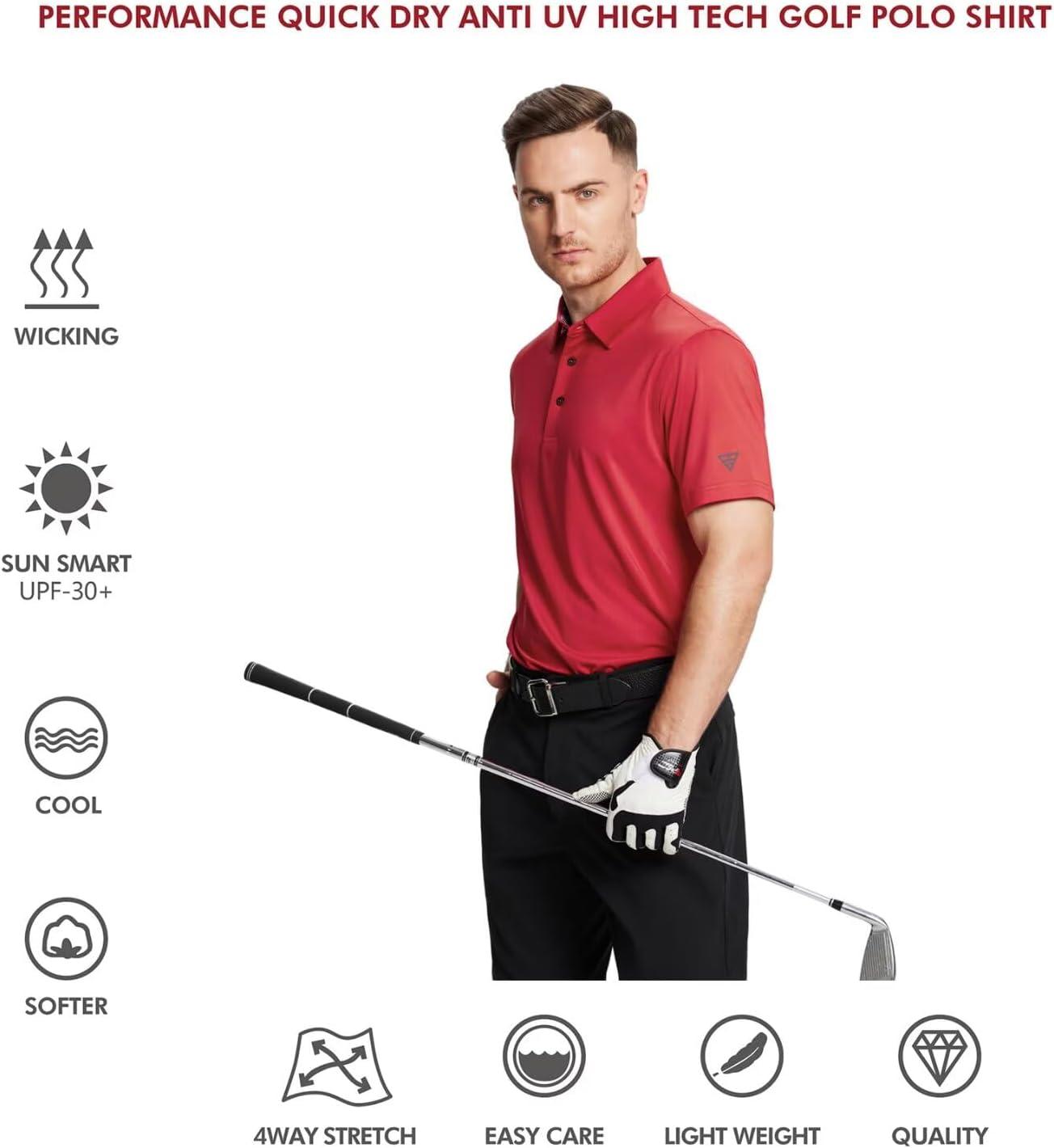 imageMens Polo Shirts Short and Long Sleeve Casual Solid Stylish Dry Fit Performance Designed Collared Golf Polo Shirts for MenRed
