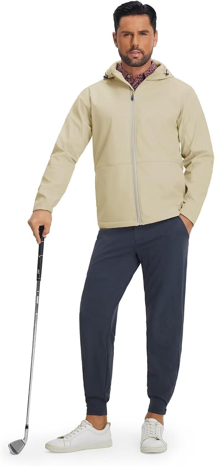 imageM MAELREG Mens Fleece Softshell Jacket Lightweight Insulated Water Resistant Windbreaker Hooded Winter Jacket for Golf CasualLight Khaki