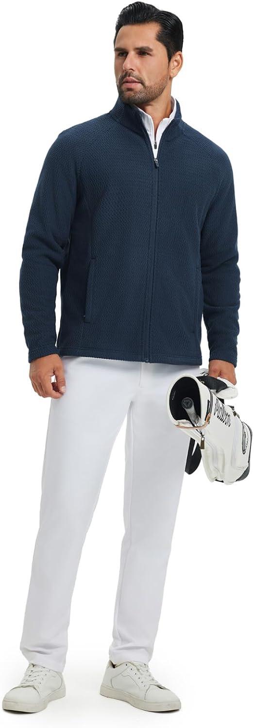 imageM MAELREG Winter Fleece Jackets for Men Lightweight Stand Collar Fashion Wave Texture Warm Full Zip Mens Coat with PocketsNavy