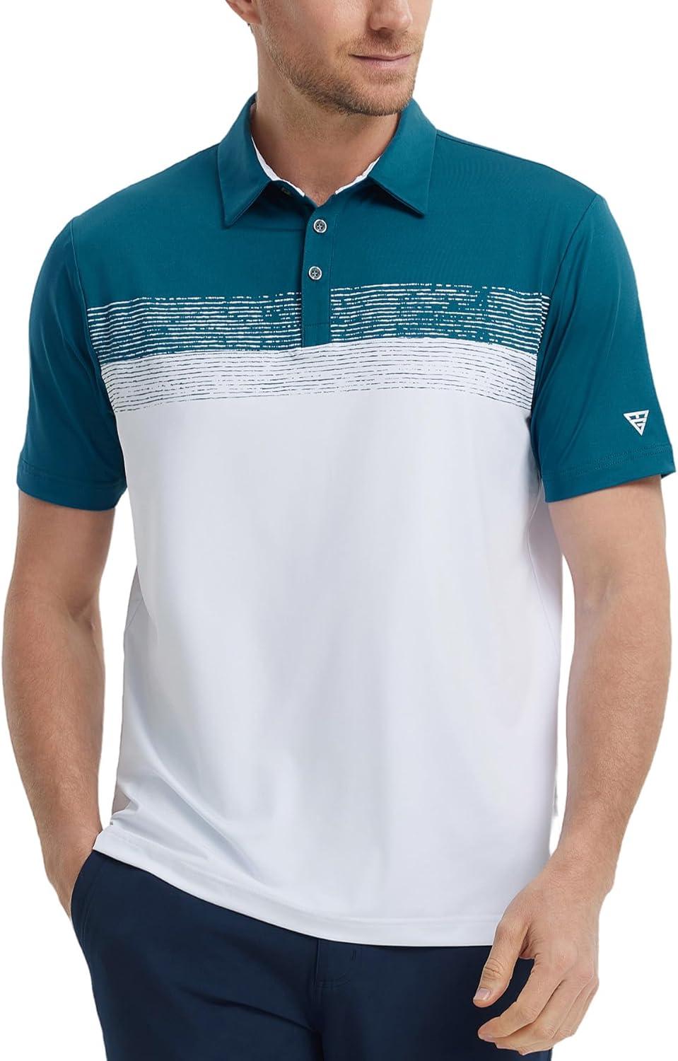 imageM MAELREG Golf Shirts for Men Dry Fit Performance Chest Print Color Block Moisture Wicking Casual Short Sleeve Polo ShirtsA TealWhite