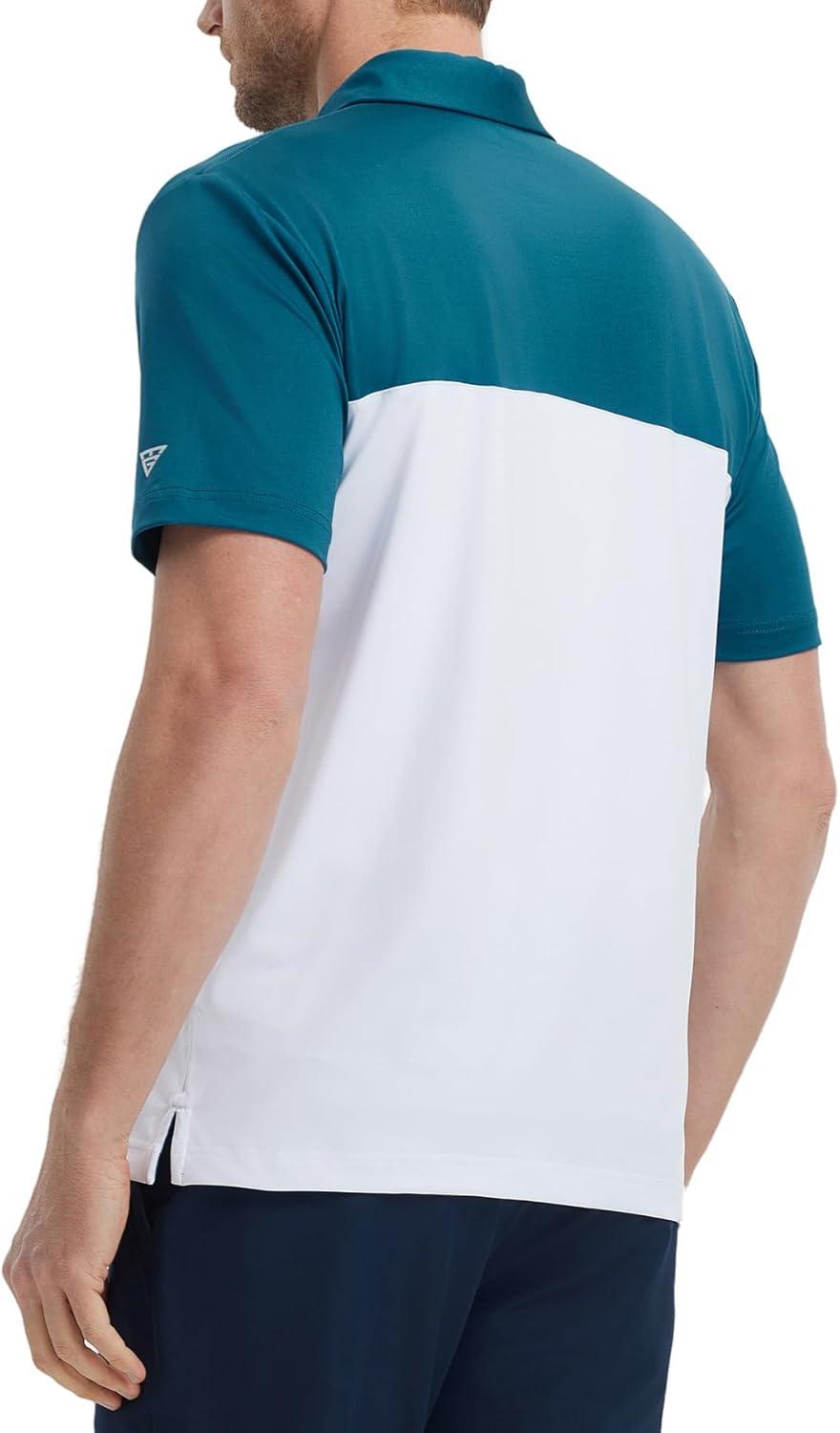 imageM MAELREG Golf Shirts for Men Dry Fit Performance Chest Print Color Block Moisture Wicking Casual Short Sleeve Polo ShirtsA TealWhite