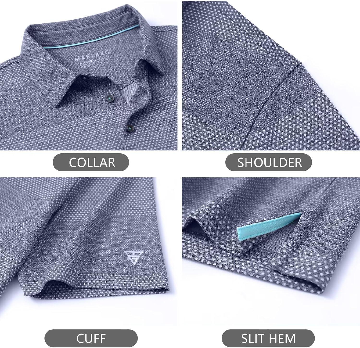 imageM MAELREG Mens Polo Shirts Short Sleeve Dry Fit Jacquard Performance Moisture Wicking Casual Pocket Golf Shirts for MenNavy Heather