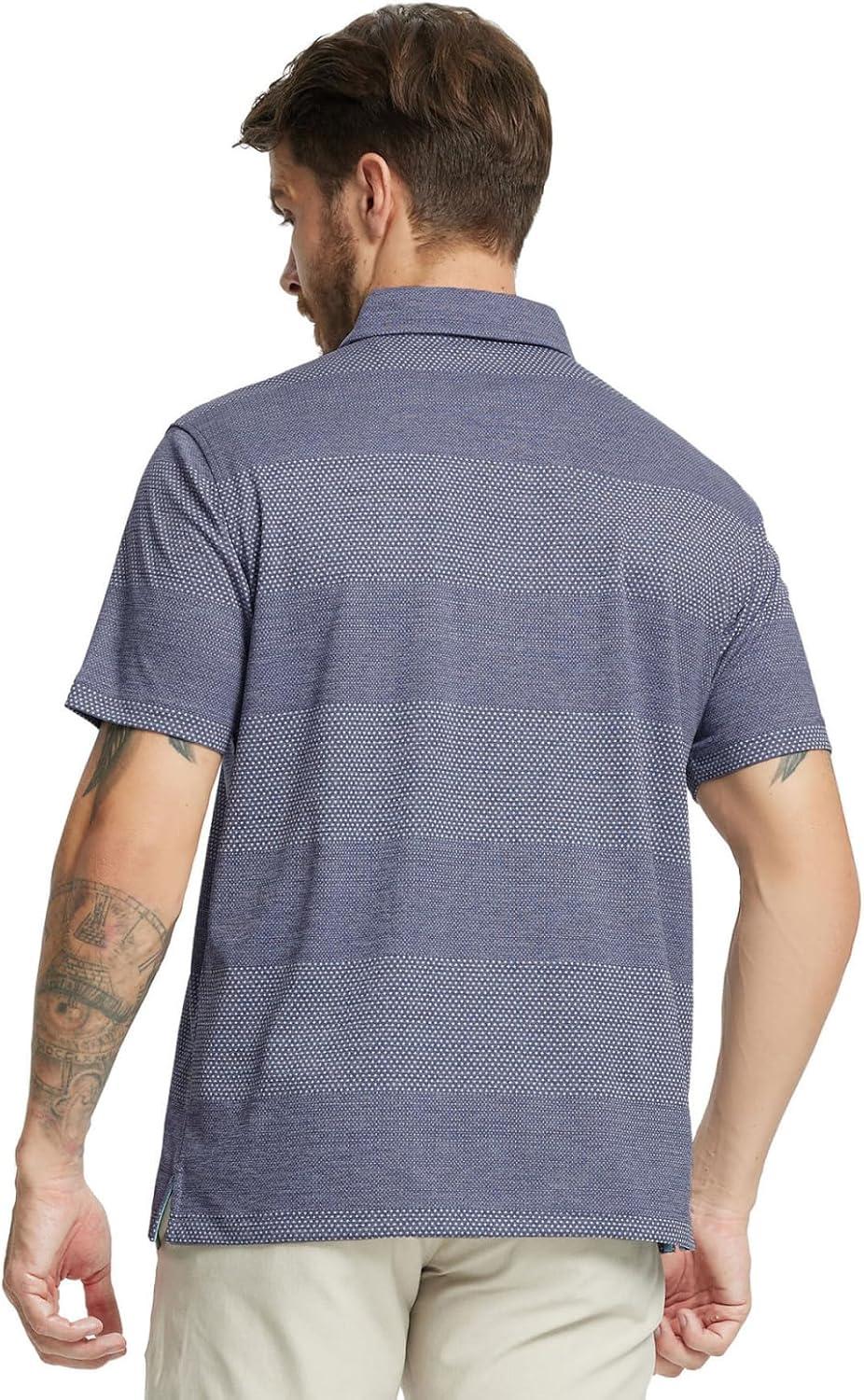 imageM MAELREG Mens Polo Shirts Short Sleeve Dry Fit Jacquard Performance Moisture Wicking Casual Pocket Golf Shirts for MenNavy Heather