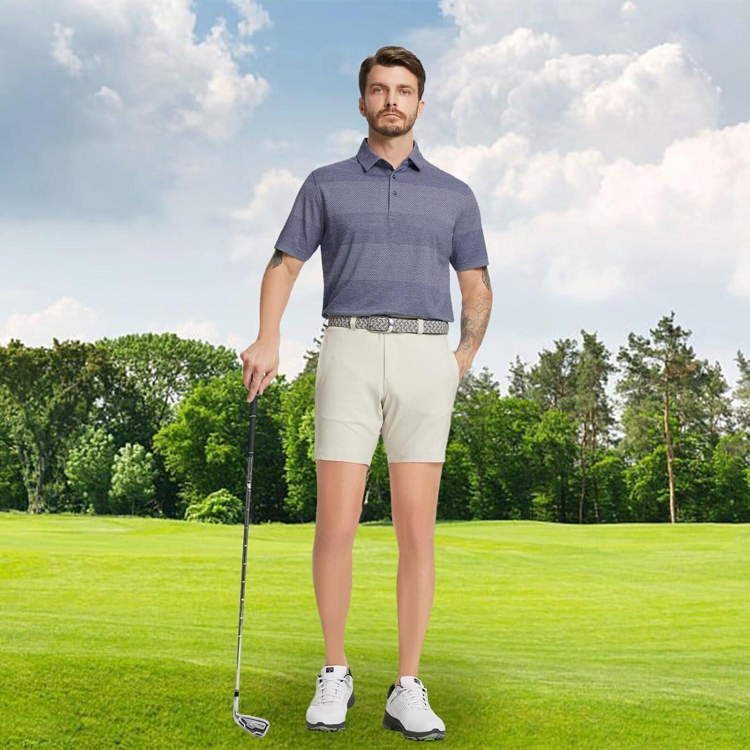 imageM MAELREG Mens Polo Shirts Short Sleeve Dry Fit Jacquard Performance Moisture Wicking Casual Pocket Golf Shirts for MenNavy Heather