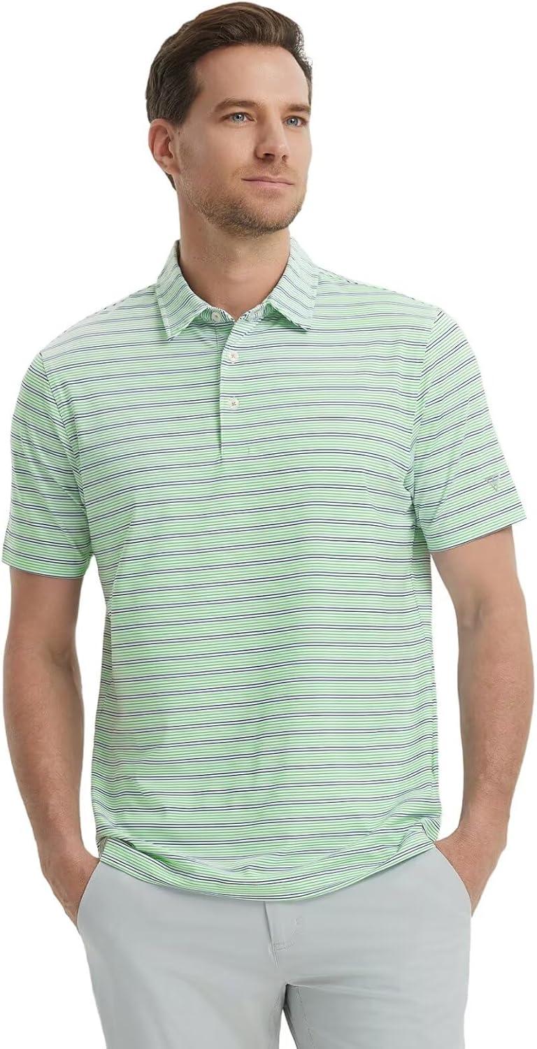 imageM MAELREG Mens Golf Shirts Dry Fit Moisture Wicking Performance Sports Short Sleeve Striped Collared Polo Shirts for MenFruit GreenNavy Stripe