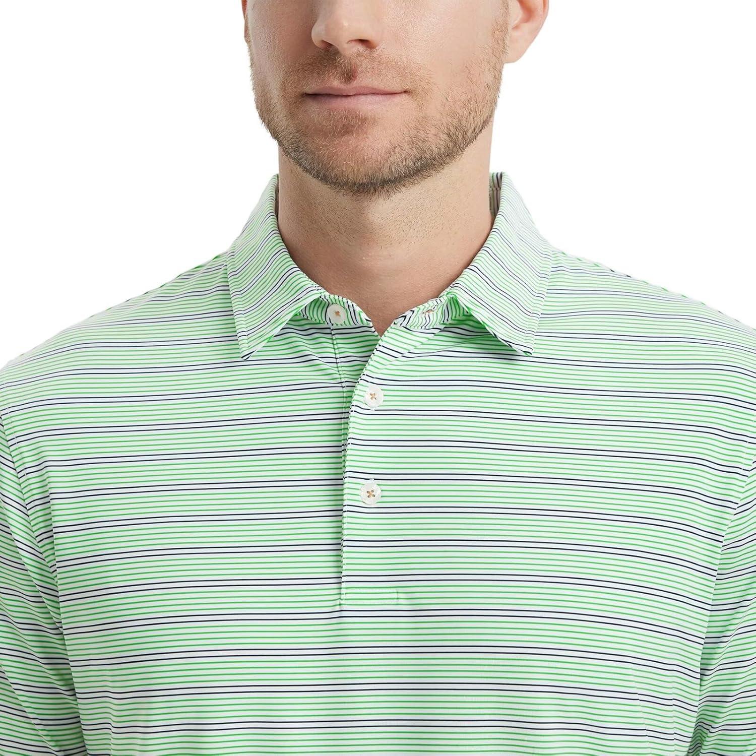 imageM MAELREG Mens Golf Shirts Dry Fit Moisture Wicking Performance Sports Short Sleeve Striped Collared Polo Shirts for MenFruit GreenNavy Stripe