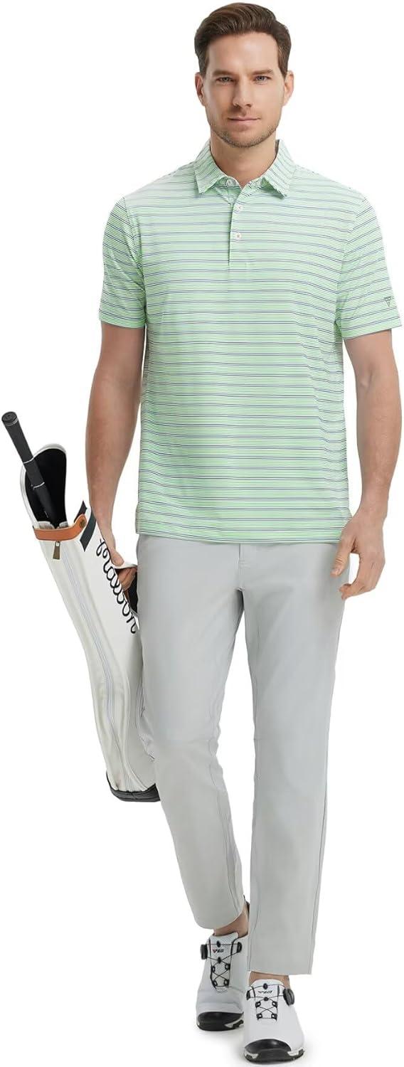 imageM MAELREG Mens Golf Shirts Dry Fit Moisture Wicking Performance Sports Short Sleeve Striped Collared Polo Shirts for MenFruit GreenNavy Stripe
