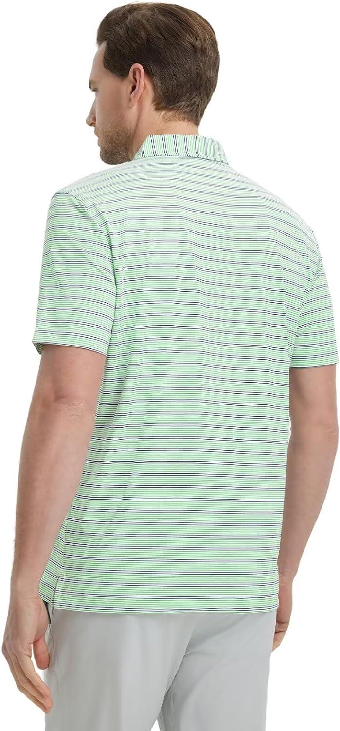 imageM MAELREG Mens Golf Shirts Dry Fit Moisture Wicking Performance Sports Short Sleeve Striped Collared Polo Shirts for MenFruit GreenNavy Stripe