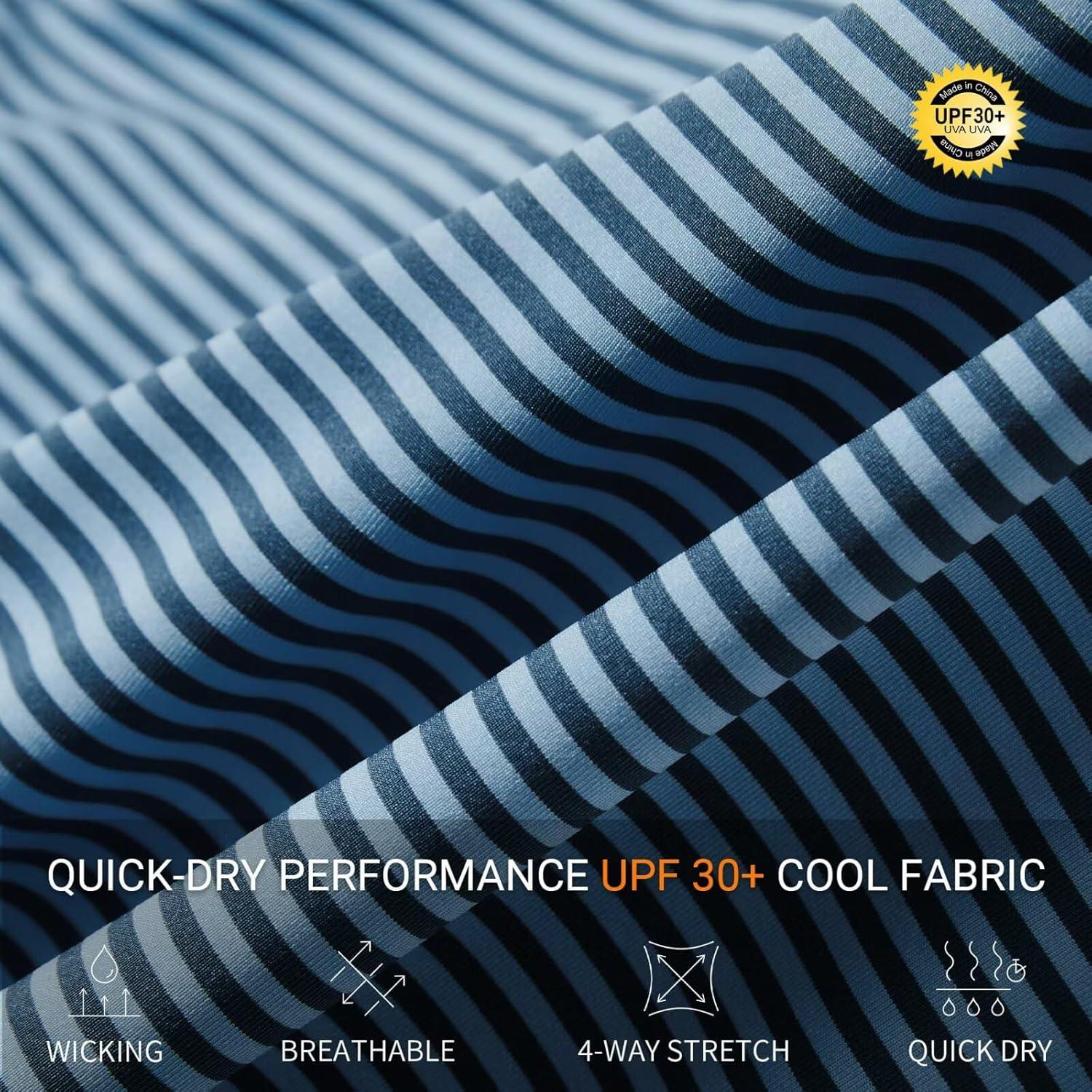 imageM MAELREG Polo Shirts for Men Dry Fit Moisture Wicking Performance Golf Sport Short Sleeve Striped Mens Golf ShirtBlue Denim Stripe