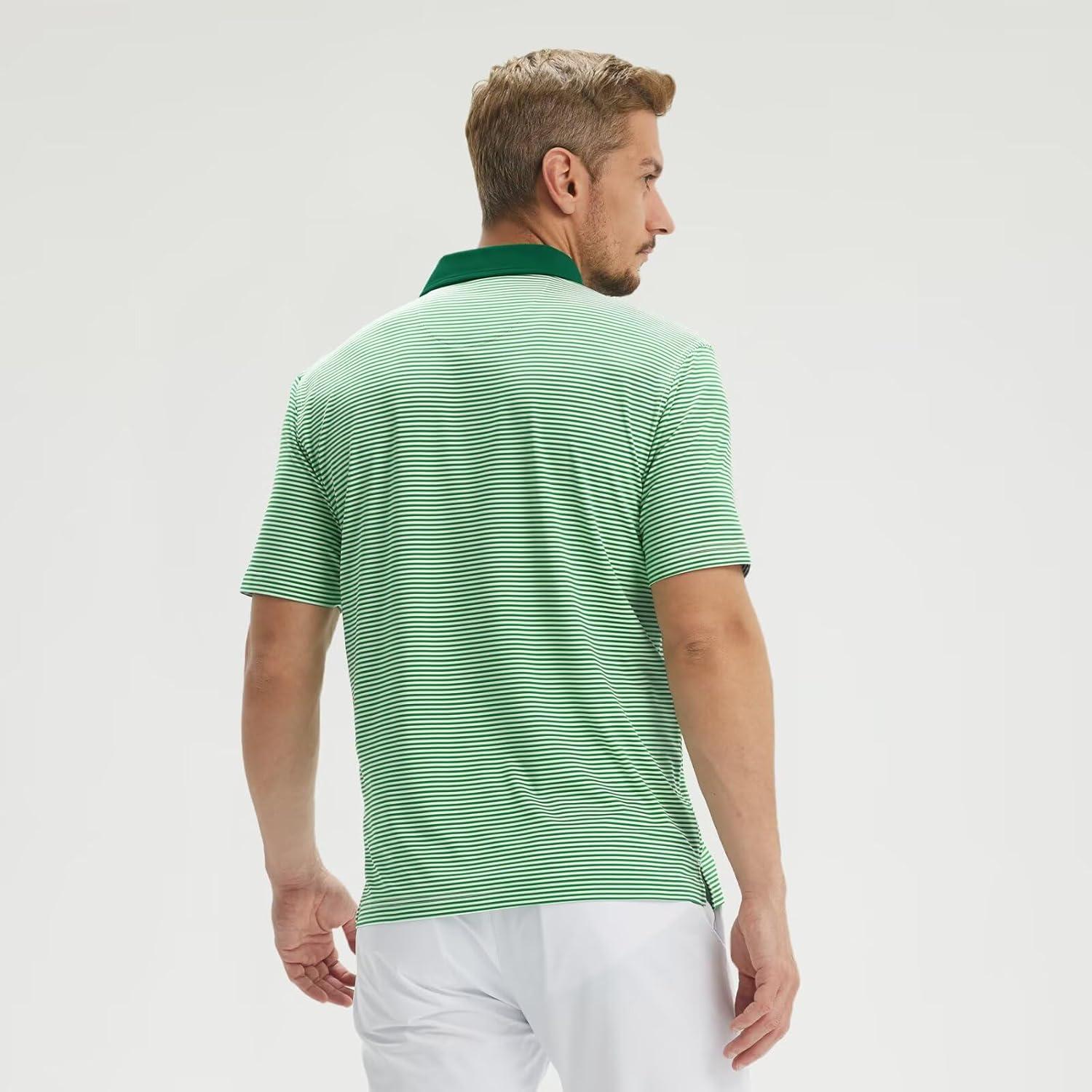imageM MAELREG Polo Shirts for Men Dry Fit Moisture Wicking Performance Golf Sport Short Sleeve Striped Mens Golf ShirtEmerald Stripe