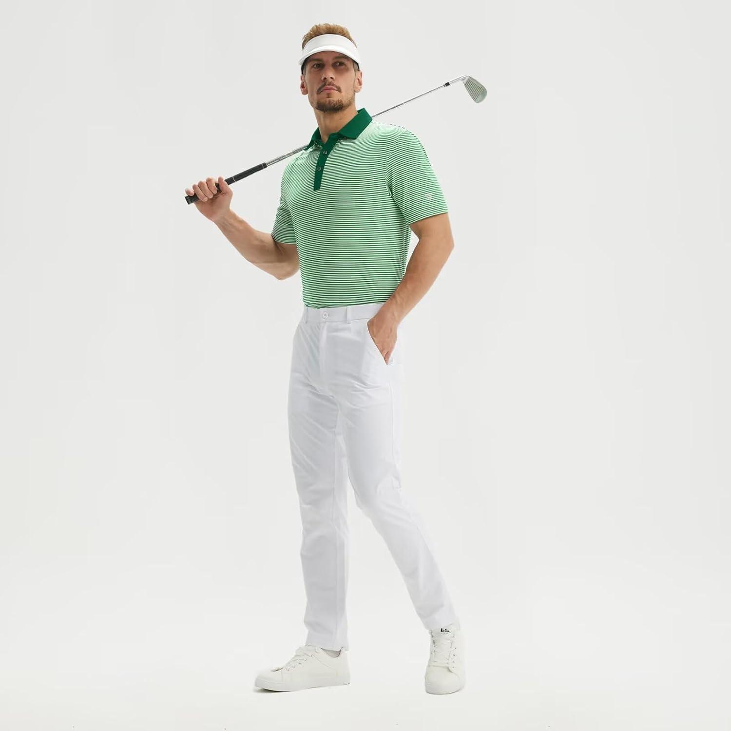 imageM MAELREG Polo Shirts for Men Dry Fit Moisture Wicking Performance Golf Sport Short Sleeve Striped Mens Golf ShirtEmerald Stripe