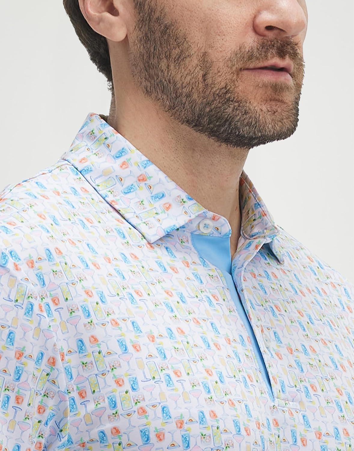 imageM MAELREG Mens Golf Shirt Print Performance Moisture Wicking Dry Fit Short Sleeve Casual Sport Collared Polo Shirts for MenColorful Wine Glass