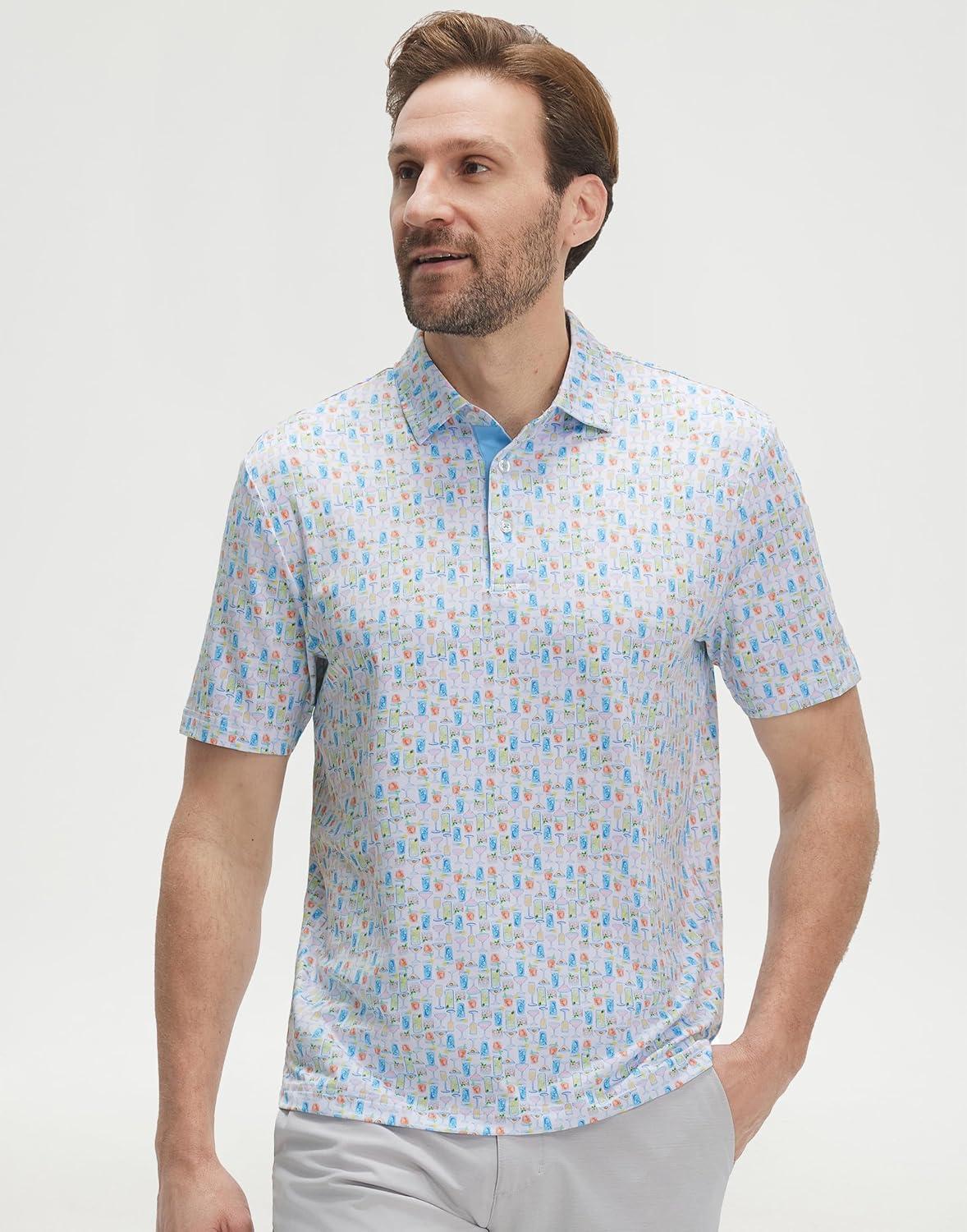 imageM MAELREG Mens Golf Shirt Print Performance Moisture Wicking Dry Fit Short Sleeve Casual Sport Collared Polo Shirts for MenColorful Wine Glass