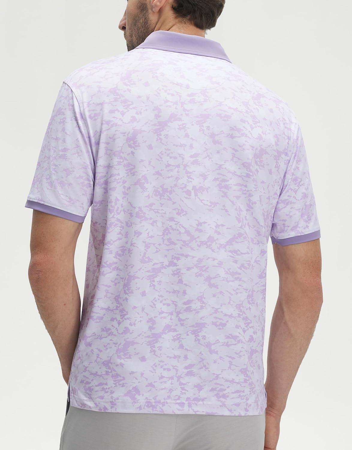 imageM MAELREG Golf Polo Shirts for Men Dry Fit Performance Lightweight Printing Contrast Collar Mens Golf Shirts Short SleeveViolet Frost Flowers
