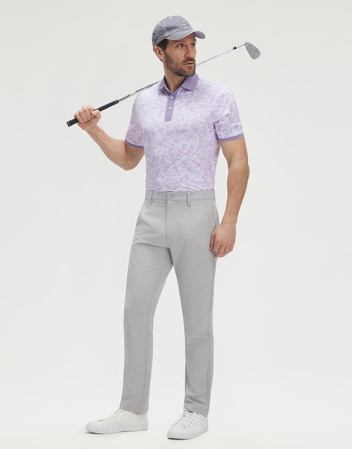 imageM MAELREG Golf Polo Shirts for Men Dry Fit Performance Lightweight Printing Contrast Collar Mens Golf Shirts Short SleeveViolet Frost Flowers