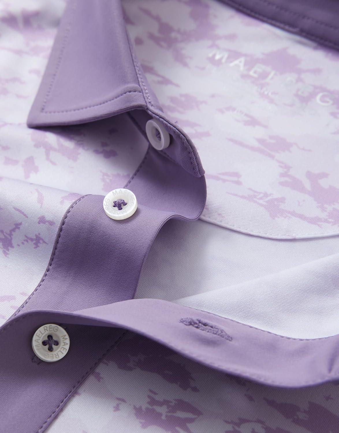 imageM MAELREG Golf Polo Shirts for Men Dry Fit Performance Lightweight Printing Contrast Collar Mens Golf Shirts Short SleeveViolet Frost Flowers