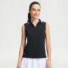 M MAELREG Polo Shirts for Women V Neck Sports Tennis Sleeveless Shirts Ribbed Collared Lightweight Athletic Womens Golf Shirt(Black)