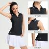 M MAELREG Polo Shirts for Women V Neck Sports Tennis Sleeveless Shirts Ribbed Collared Lightweight Athletic Womens Golf Shirt(Black)