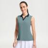 M MAELREG Polo Shirts for Women V Neck Sports Tennis Sleeveless Shirts Ribbed Collared Lightweight Athletic Womens Golf Shirt(Dusty Blue)