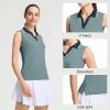 M MAELREG Polo Shirts for Women V Neck Sports Tennis Sleeveless Shirts Ribbed Collared Lightweight Athletic Womens Golf Shirt(Dusty Blue)