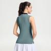 M MAELREG Polo Shirts for Women V Neck Sports Tennis Sleeveless Shirts Ribbed Collared Lightweight Athletic Womens Golf Shirt(Dusty Blue)