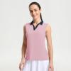 M MAELREG Polo Shirts for Women V Neck Sports Tennis Sleeveless Shirts Ribbed Collared Lightweight Athletic Womens Golf Shirt(Lavender)