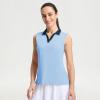 M MAELREG Polo Shirts for Women V Neck Sports Tennis Sleeveless Shirts Ribbed Collared Lightweight Athletic Womens Golf Shirt(Light Blue)