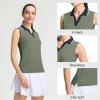 M MAELREG Polo Shirts for Women V Neck Sports Tennis Sleeveless Shirts Ribbed Collared Lightweight Athletic Womens Golf Shirt(Mossy Stone)