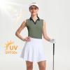 M MAELREG Polo Shirts for Women V Neck Sports Tennis Sleeveless Shirts Ribbed Collared Lightweight Athletic Womens Golf Shirt(Mossy Stone)