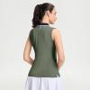 M MAELREG Polo Shirts for Women V Neck Sports Tennis Sleeveless Shirts Ribbed Collared Lightweight Athletic Womens Golf Shirt(Mossy Stone)