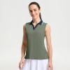 M MAELREG Polo Shirts for Women V Neck Sports Tennis Sleeveless Shirts Ribbed Collared Lightweight Athletic Womens Golf Shirt(Mossy Stone)