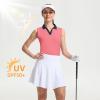 M MAELREG Polo Shirts for Women V Neck Sports Tennis Sleeveless Shirts Ribbed Collared Lightweight Athletic Womens Golf Shirt(Pink)
