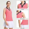 M MAELREG Polo Shirts for Women V Neck Sports Tennis Sleeveless Shirts Ribbed Collared Lightweight Athletic Womens Golf Shirt(Pink)