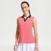 M MAELREG Polo Shirts for Women V Neck Sports Tennis Sleeveless Shirts Ribbed Collared Lightweight Athletic Womens Golf Shirt(Pink)
