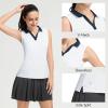 M MAELREG Polo Shirts for Women V Neck Sports Tennis Sleeveless Shirts Ribbed Collared Lightweight Athletic Womens Golf Shirt(White)
