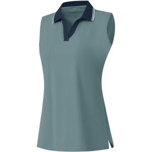 M MAELREG Polo Shirts for Women V Neck Sports Tennis Sleeveless Shirts Ribbed Collared Lightweight Athletic Womens Golf Shirt(Dusty Blue)