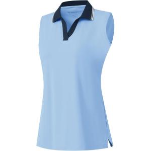 M MAELREG Polo Shirts for Women V Neck Sports Tennis Sleeveless Shirts Ribbed Collared Lightweight Athletic Womens Golf Shirt(Light Blue)