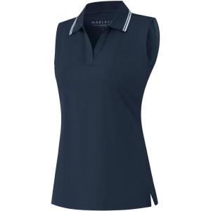 M MAELREG Polo Shirts for Women V Neck Sports Tennis Sleeveless Shirts Ribbed Collared Lightweight Athletic Womens Golf Shirt(Navy)